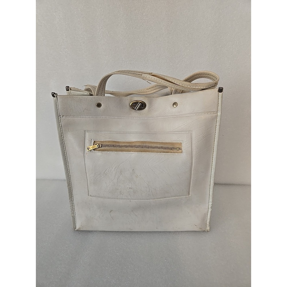 Vintage White Lady's Pride Faux Leather Tote Bag with Turnlock Closure‎